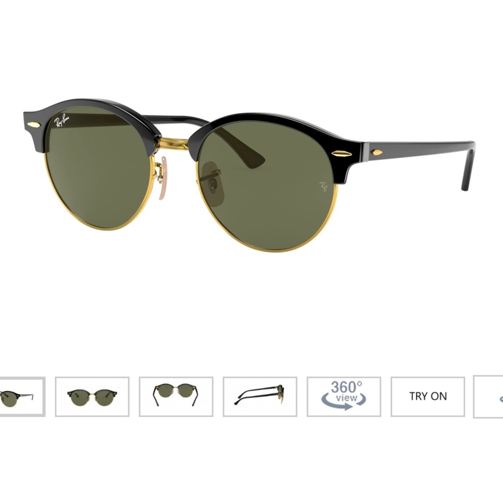Ray-Ban Black & Gold Round Sunglasses with Dark Green Lenses